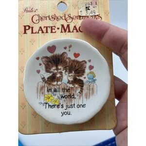 Vtg. Cherished Sentiments Plate Fridge Magnet Cats Love Hearts Kitschy NOS
